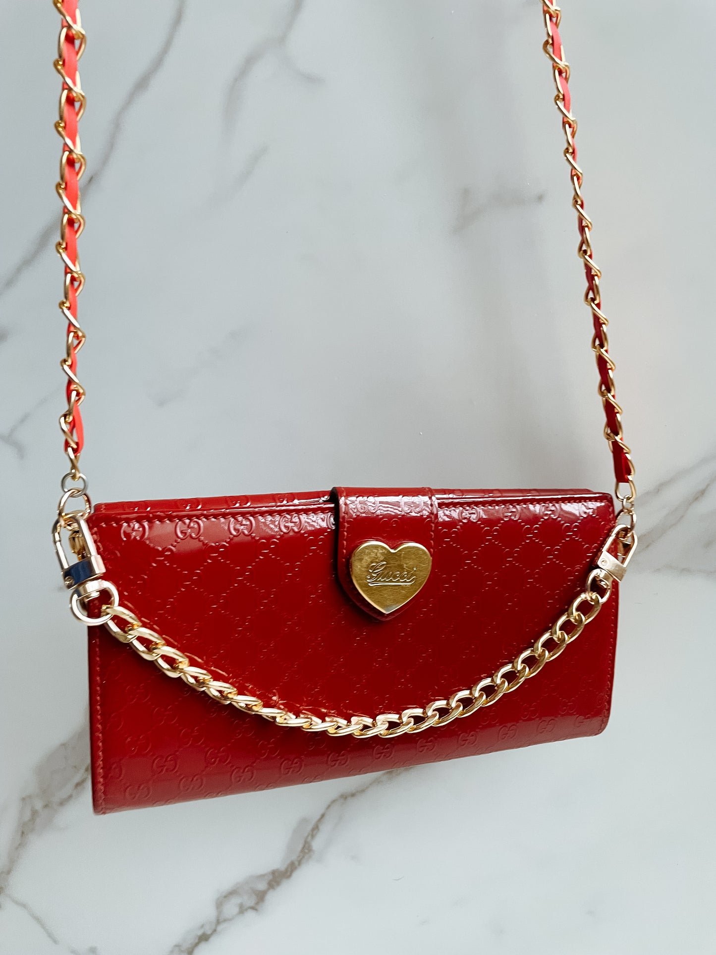 Gucci GG Patent leather wallet on chain