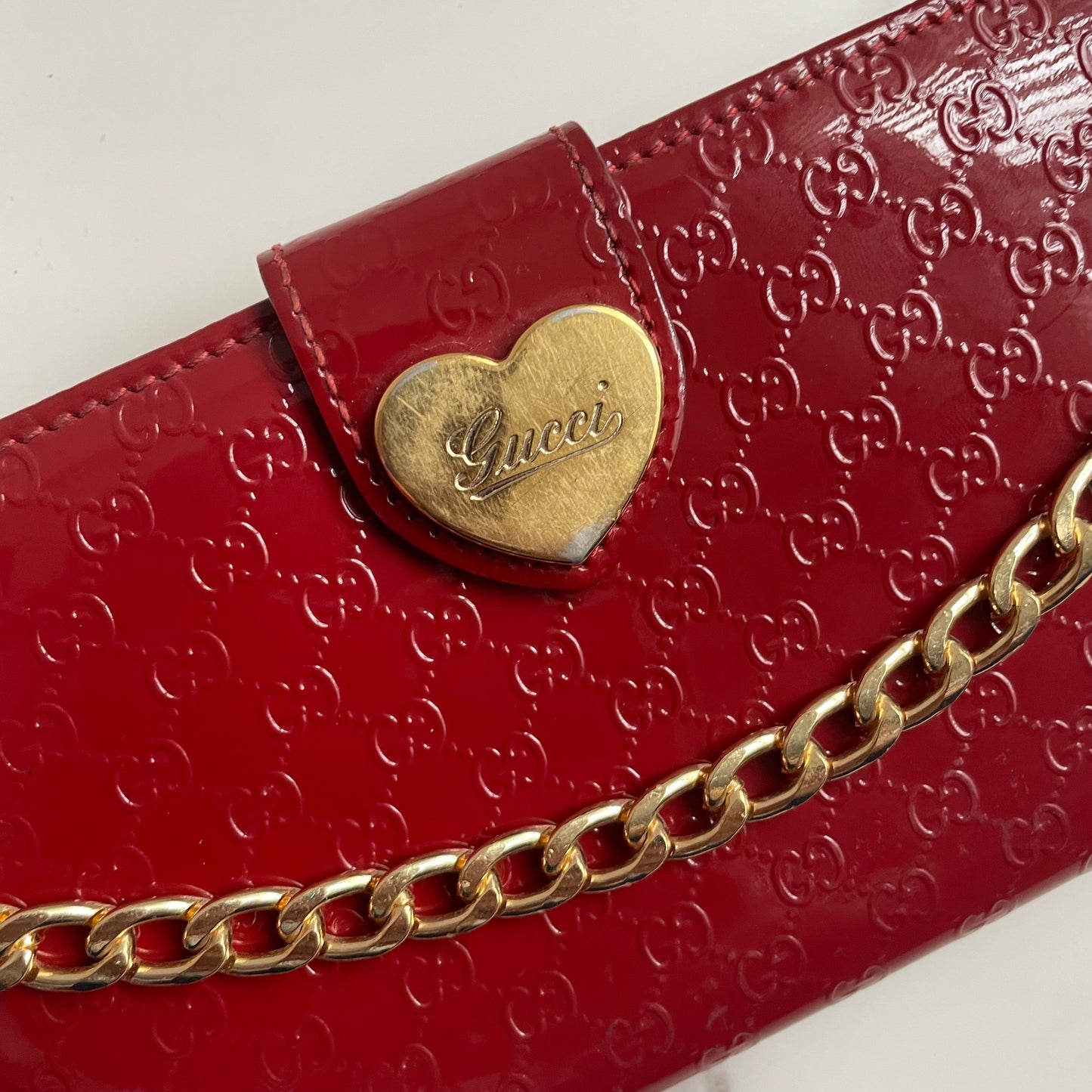 Gucci GG Patent leather wallet on chain