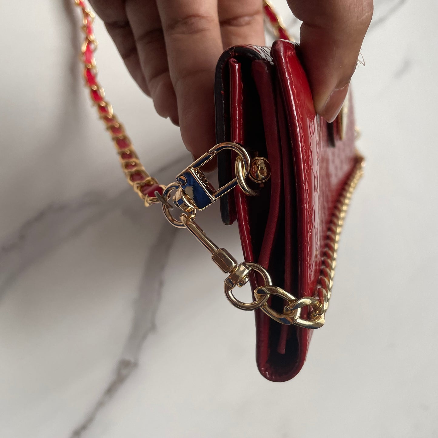 Gucci GG Patent leather wallet on chain