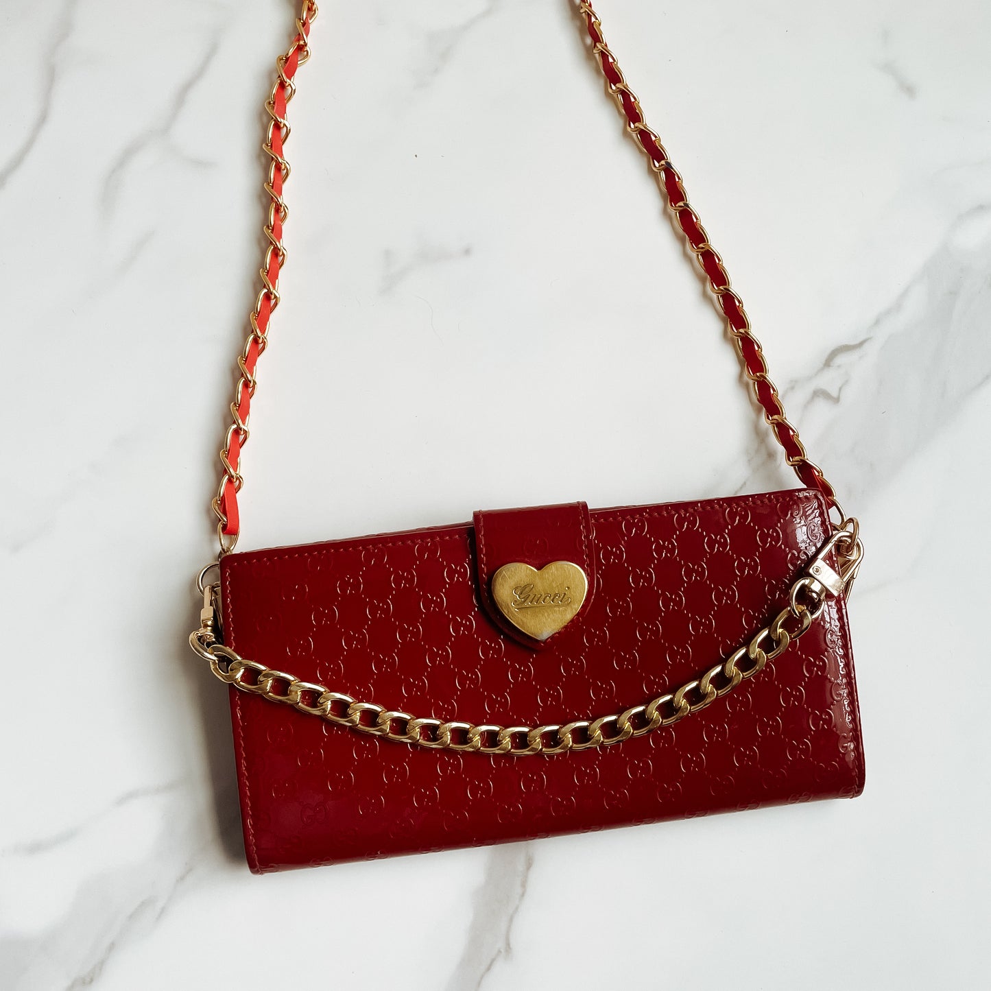 Gucci GG Patent leather wallet on chain