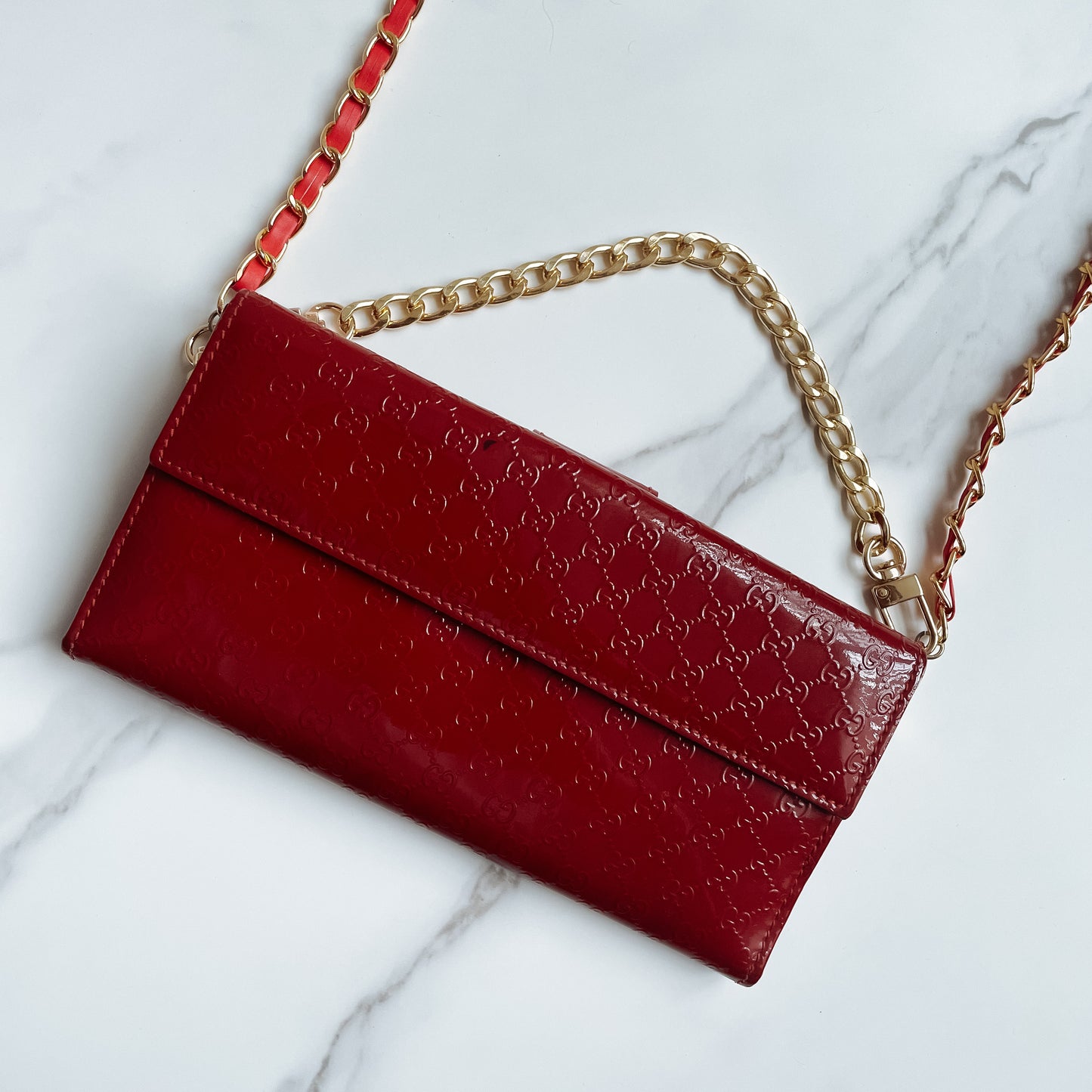 Gucci GG Patent leather wallet on chain