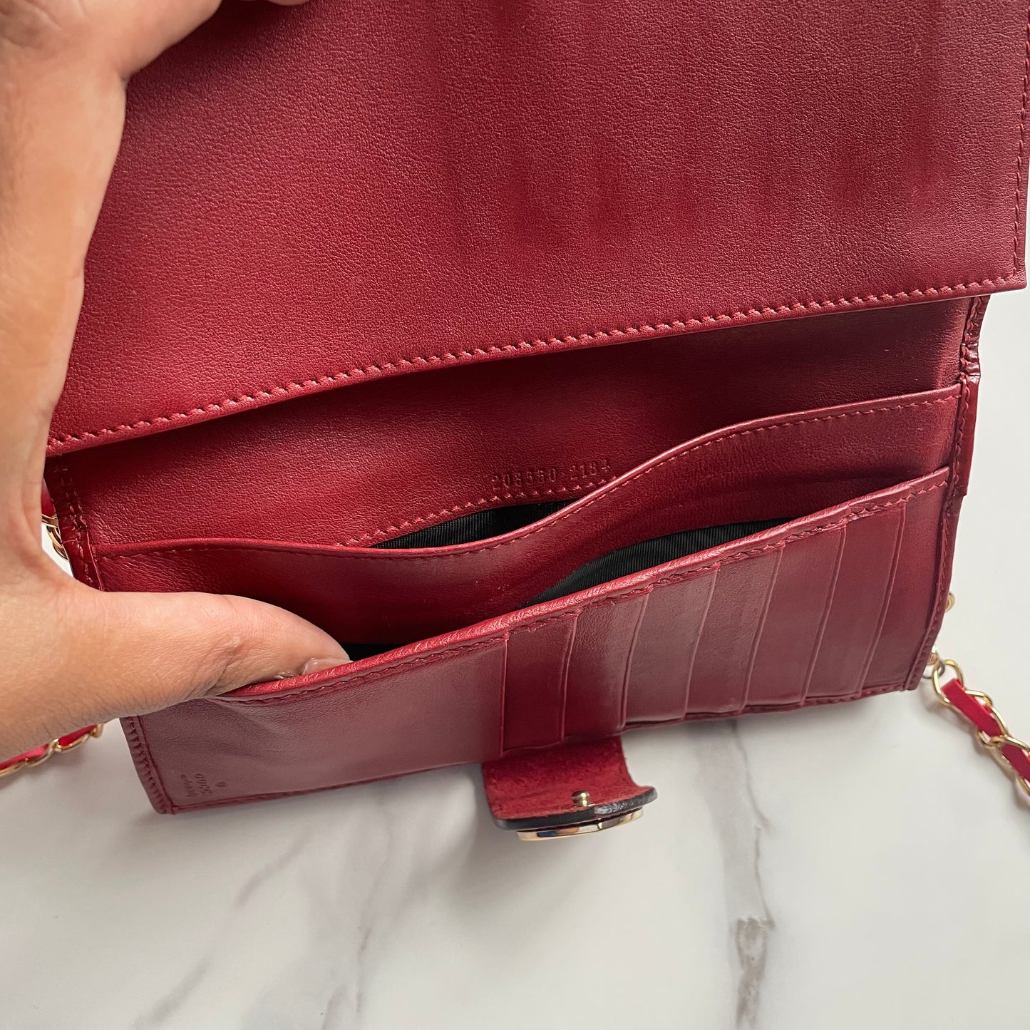 Gucci GG Patent leather wallet on chain