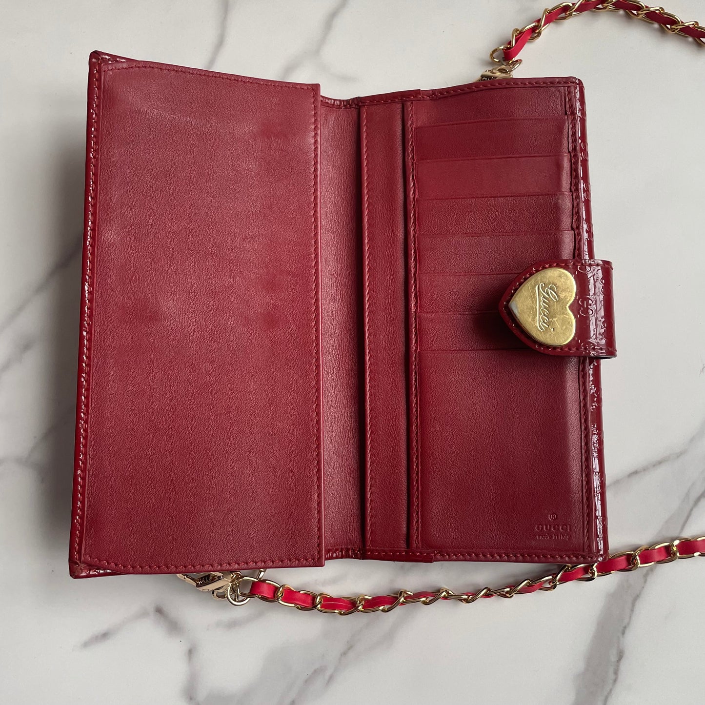 Gucci GG Patent leather wallet on chain