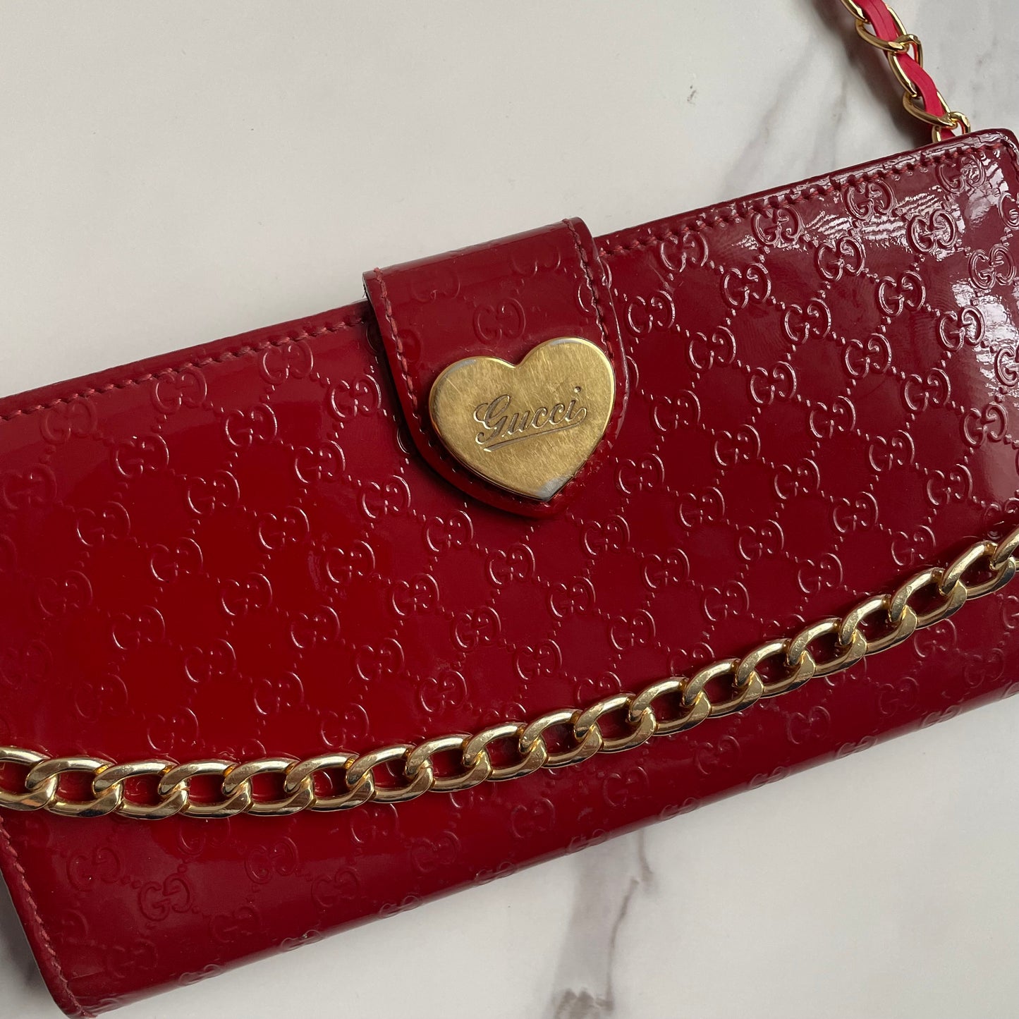 Gucci GG Patent leather wallet on chain