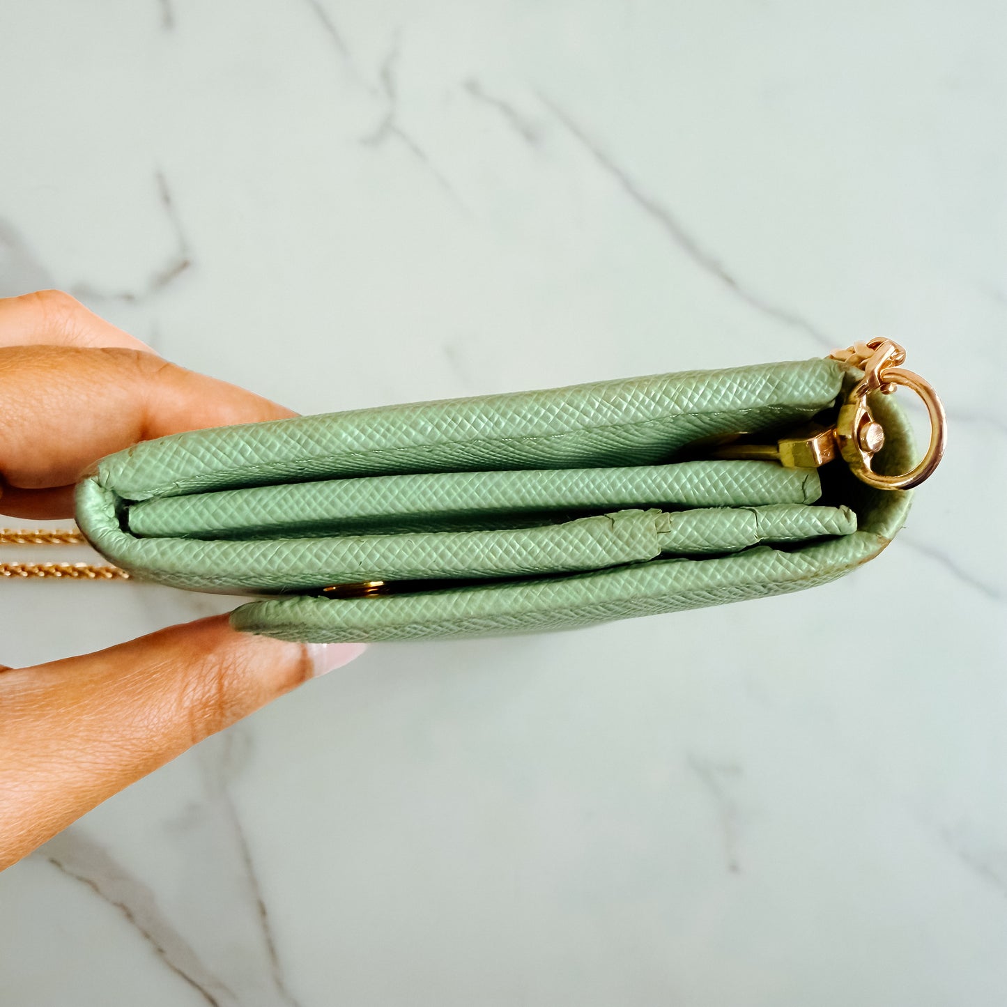 Authentic Prada Saffiano Mint wallet on chain