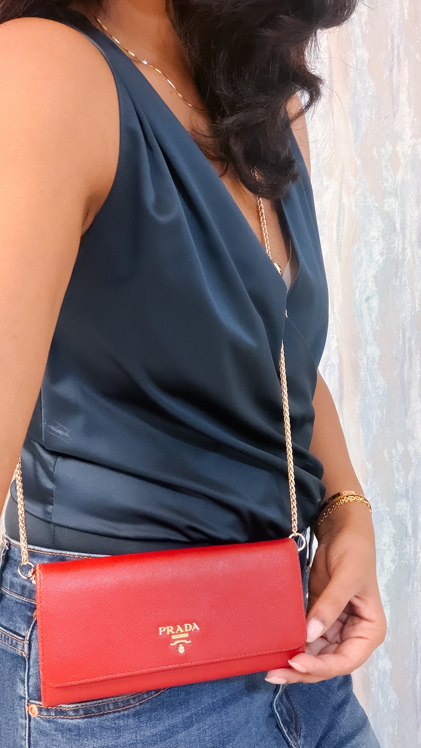 Authentic Prada Saffiano Red wallet on chain