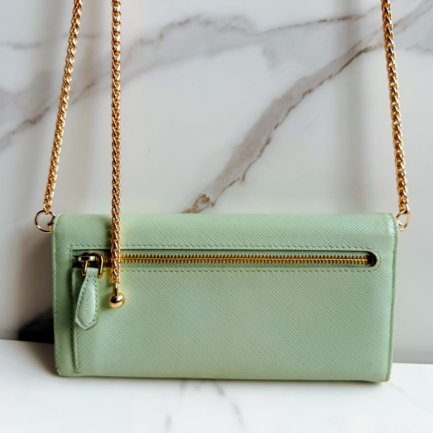 Authentic Prada Saffiano Mint wallet on chain