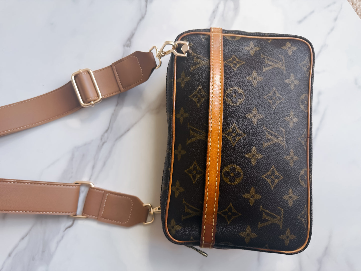 Louis Vuitton Brown Monogram Crossbody with Tan Strap