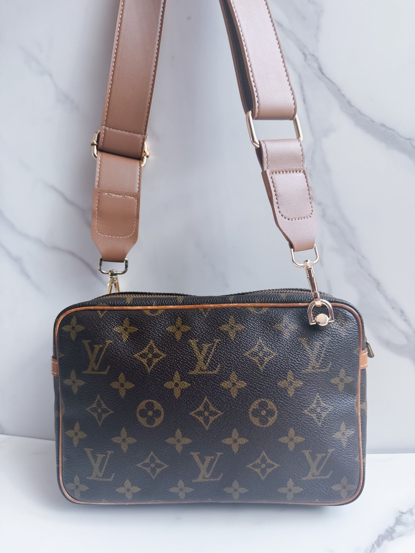 Louis Vuitton Brown Monogram Crossbody with Tan Strap
