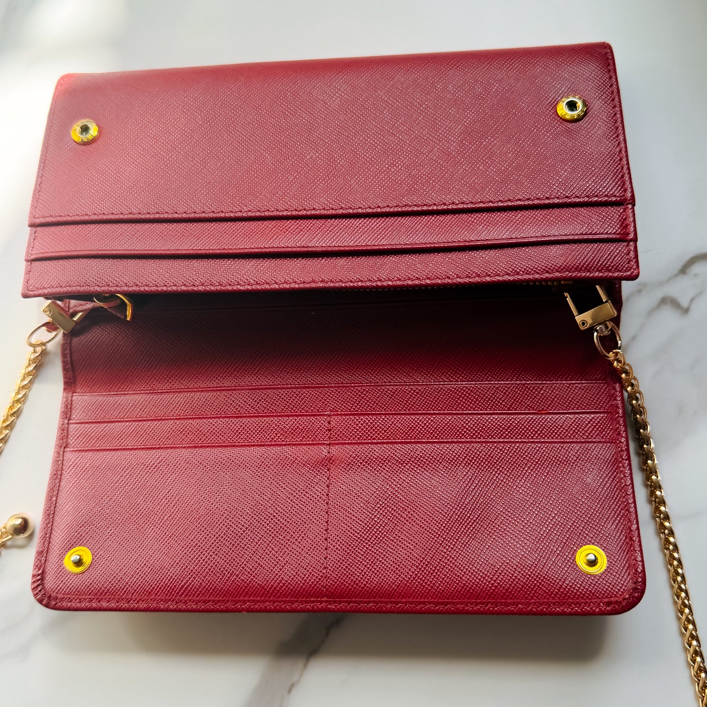 Authentic Prada Saffiano Red wallet on chain