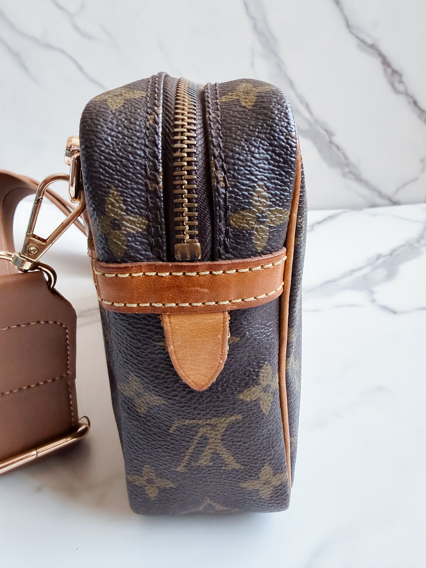 Louis Vuitton Brown Monogram Crossbody with Tan Strap