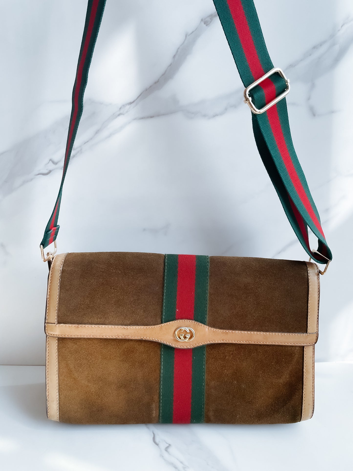 Authentic vintage Gucci suede handbag
