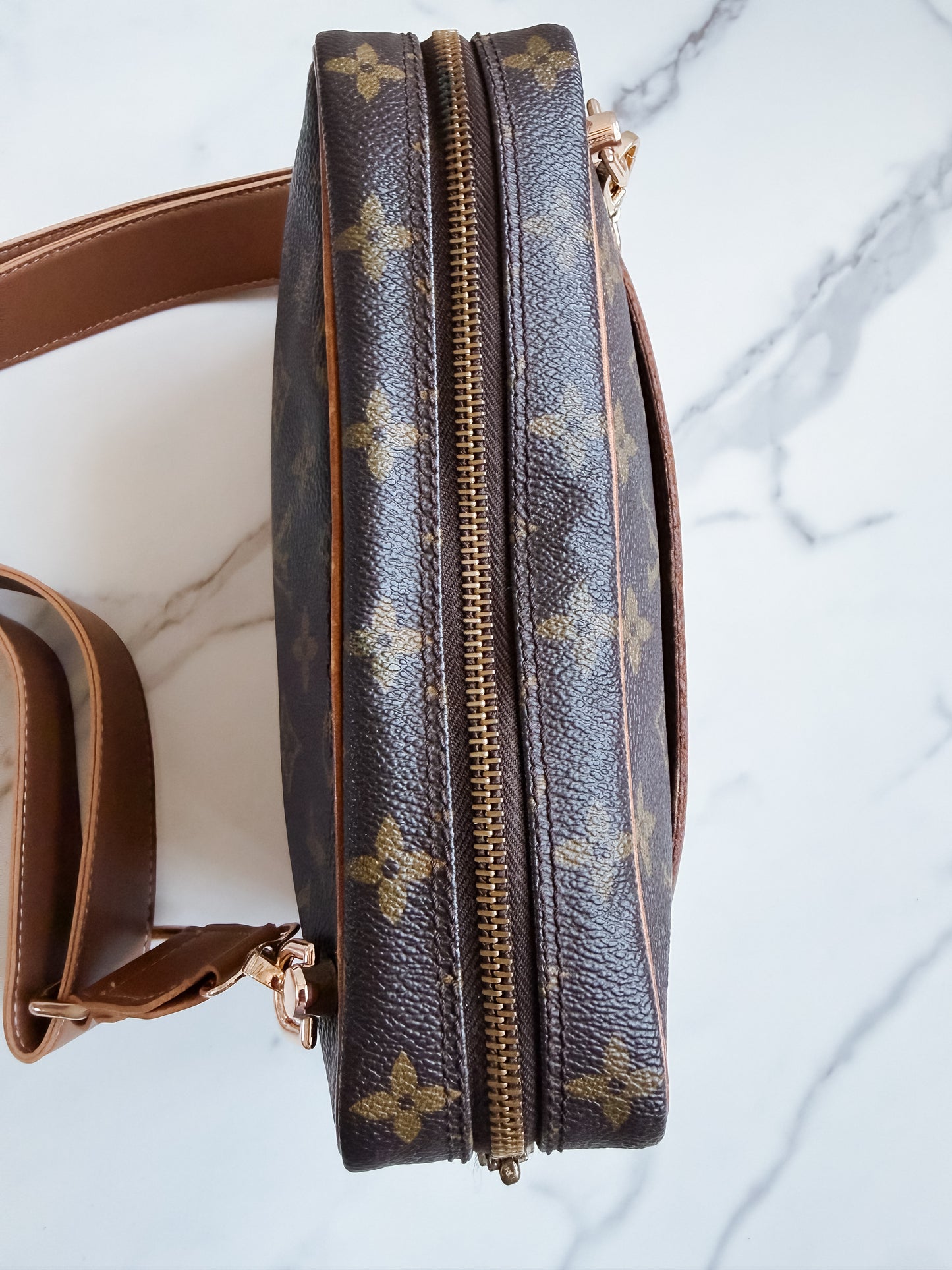 Louis Vuitton Brown Monogram Crossbody with Tan Strap