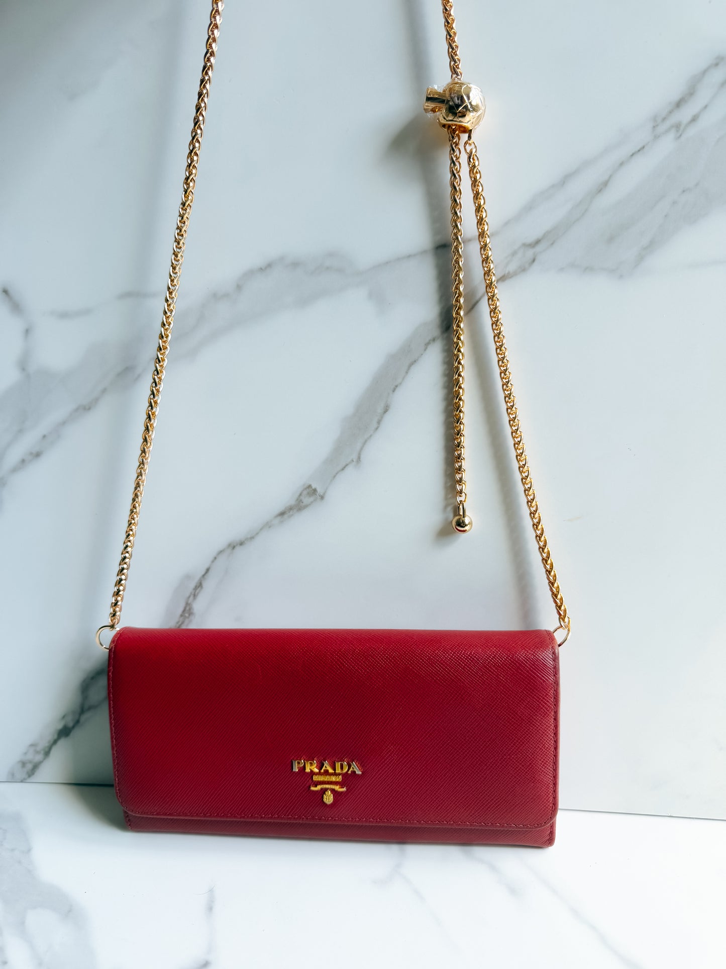 Authentic Prada Saffiano Red wallet on chain