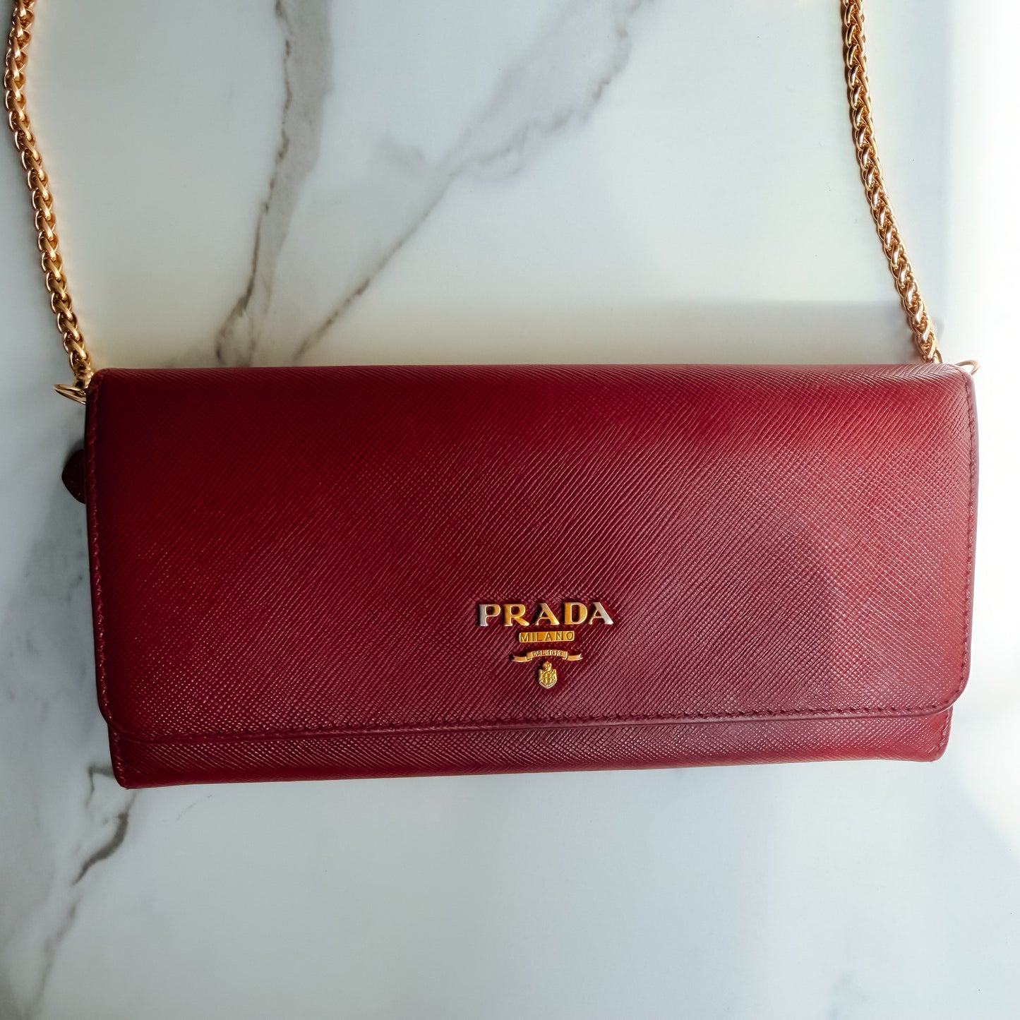 Authentic Prada Saffiano Red wallet on chain