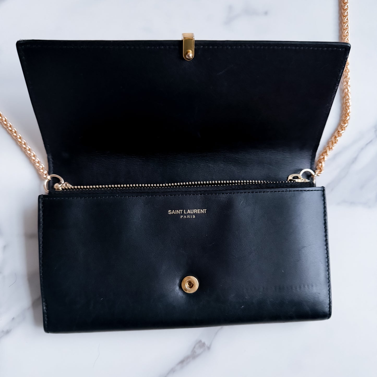 Authentic YSL Ligne Leather wallet on chain