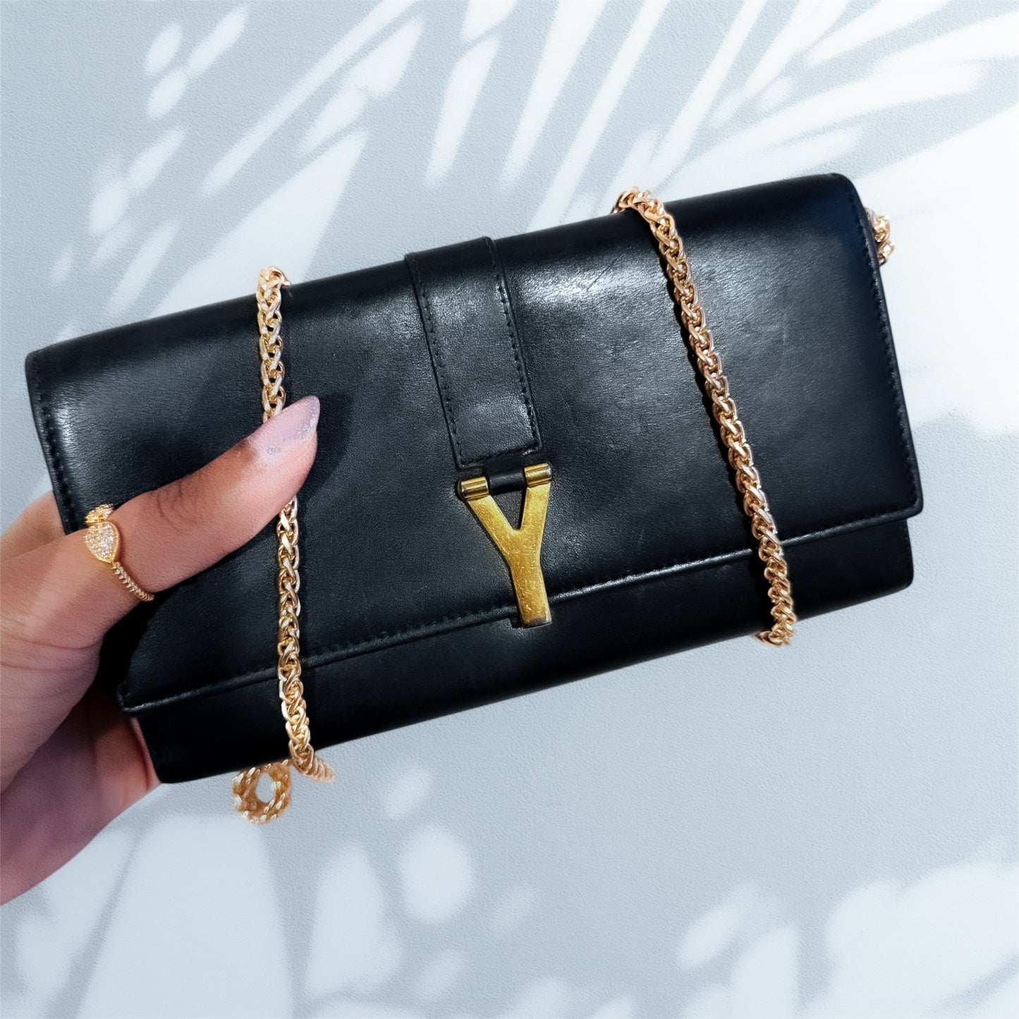 Authentic YSL Ligne Leather wallet on chain