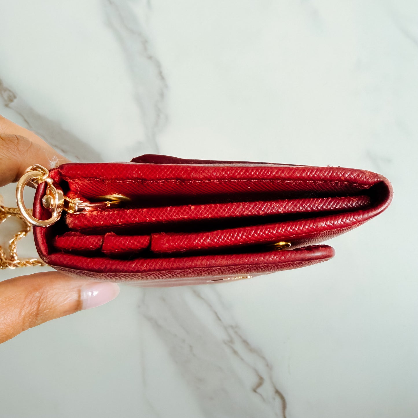 Authentic Prada Saffiano Red wallet on chain
