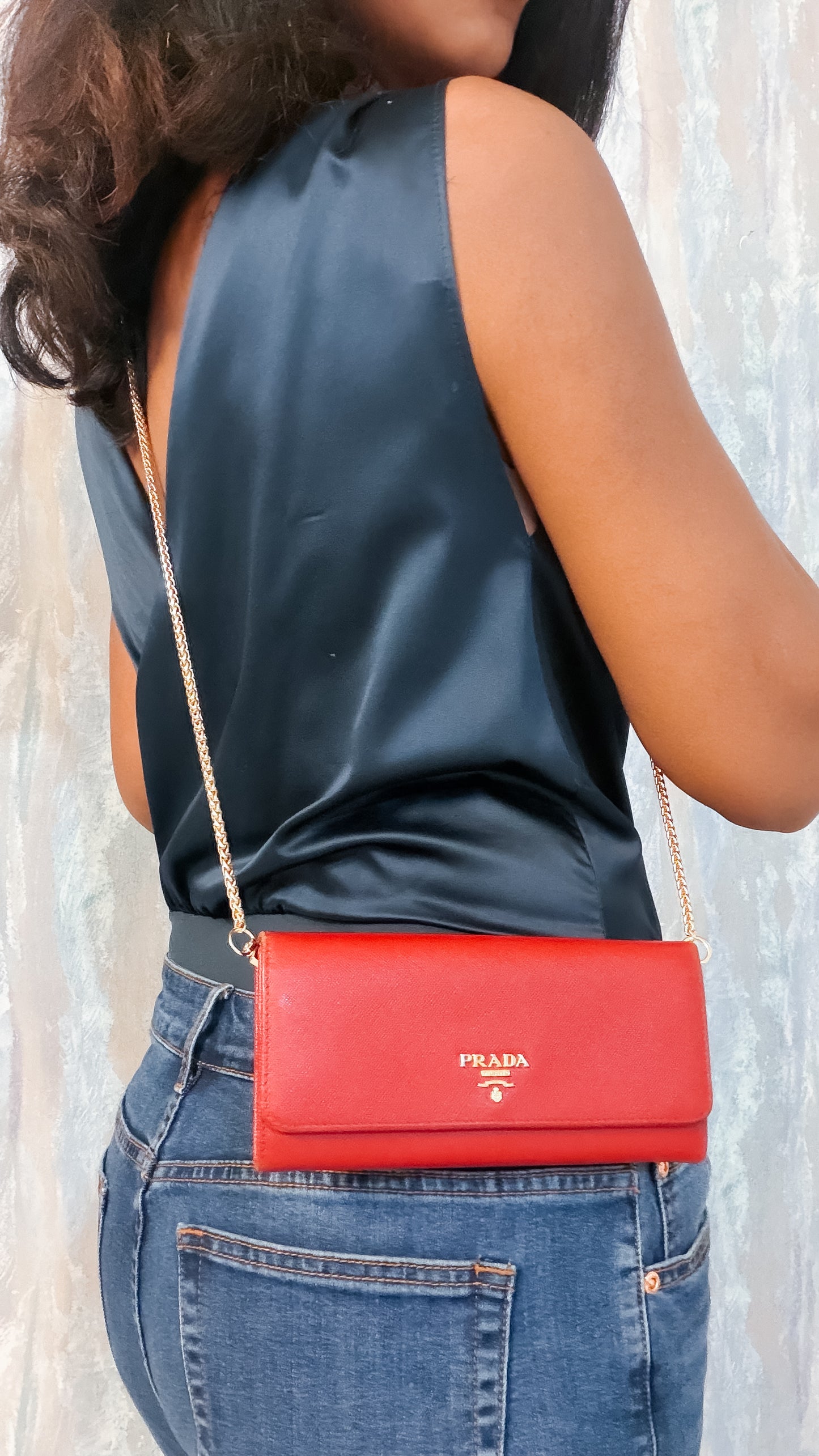 Authentic Prada Saffiano Red wallet on chain