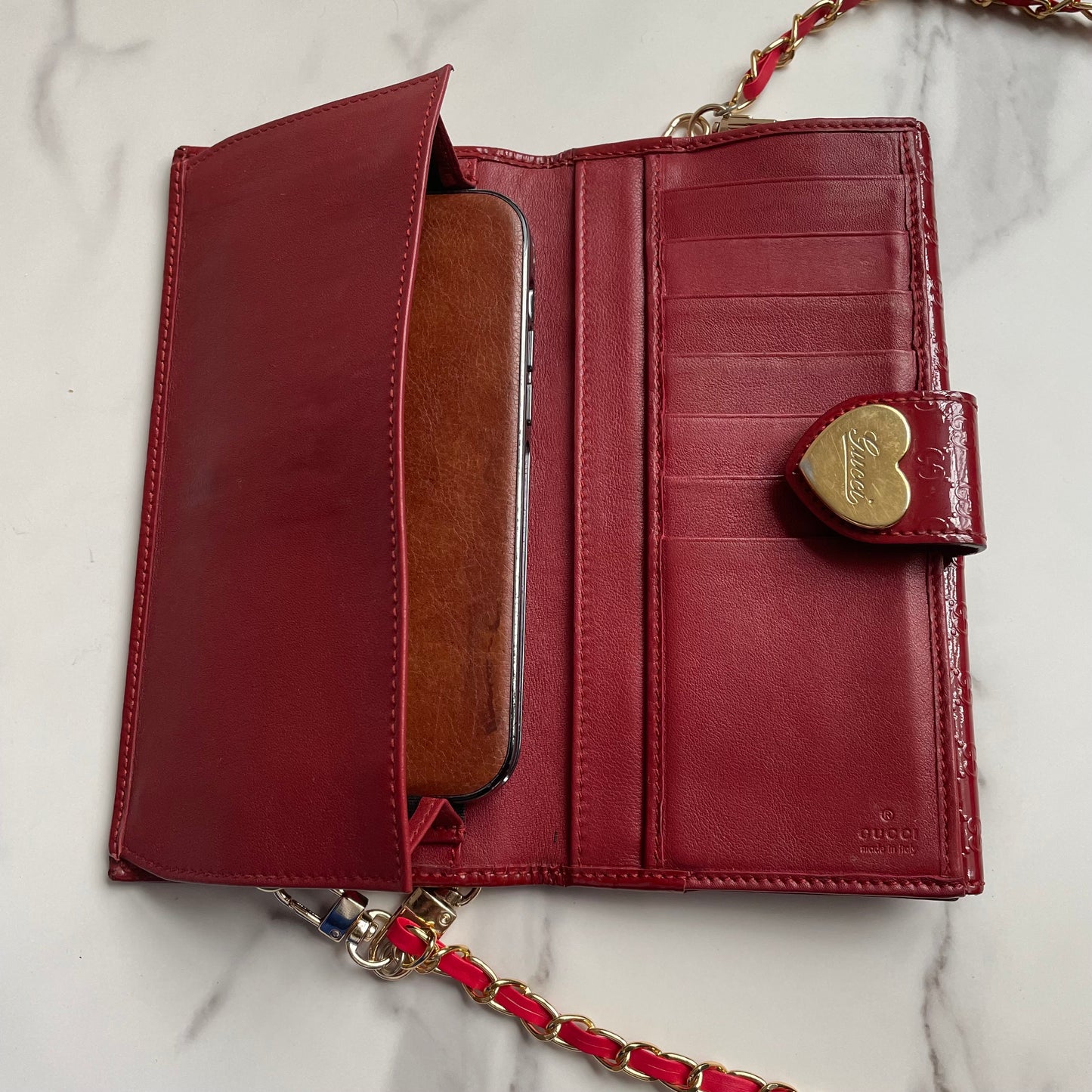 Gucci GG Patent leather wallet on chain