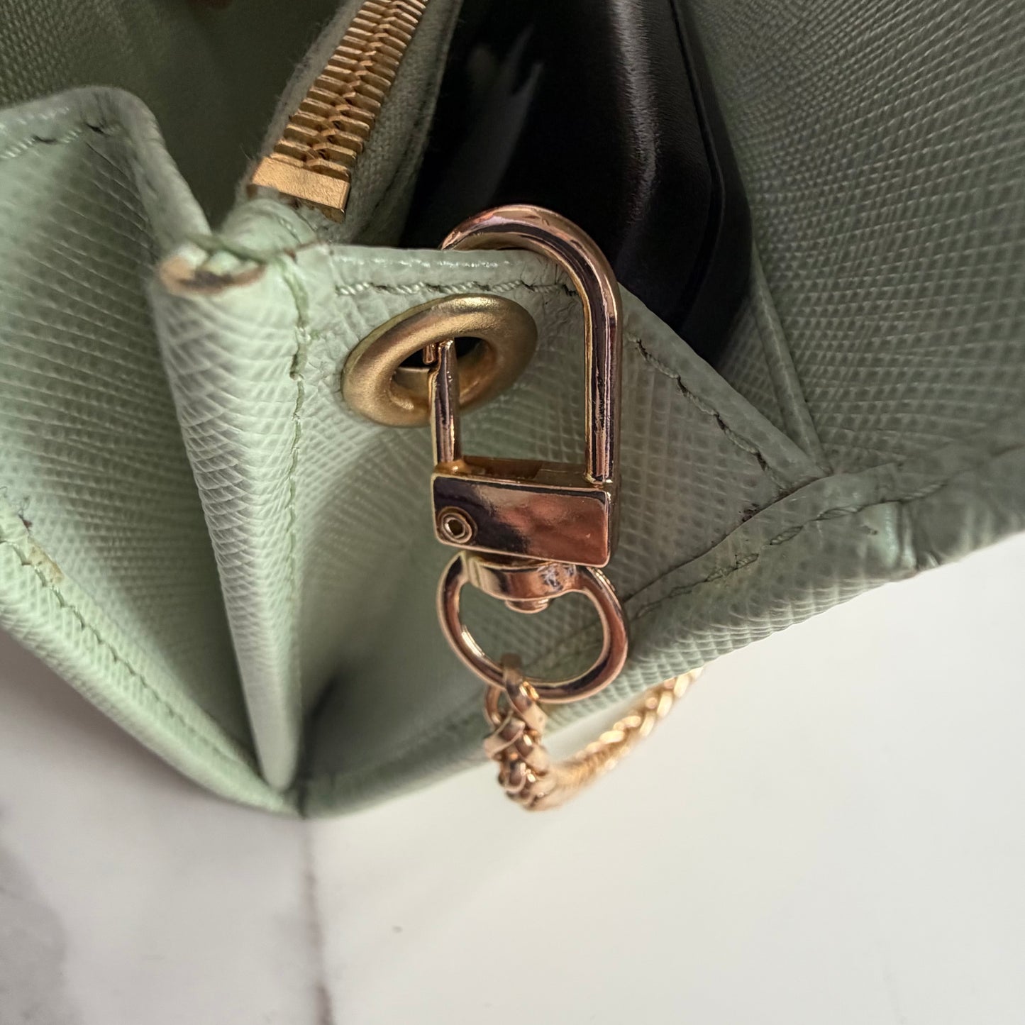 Authentic Prada Saffiano Mint wallet on chain