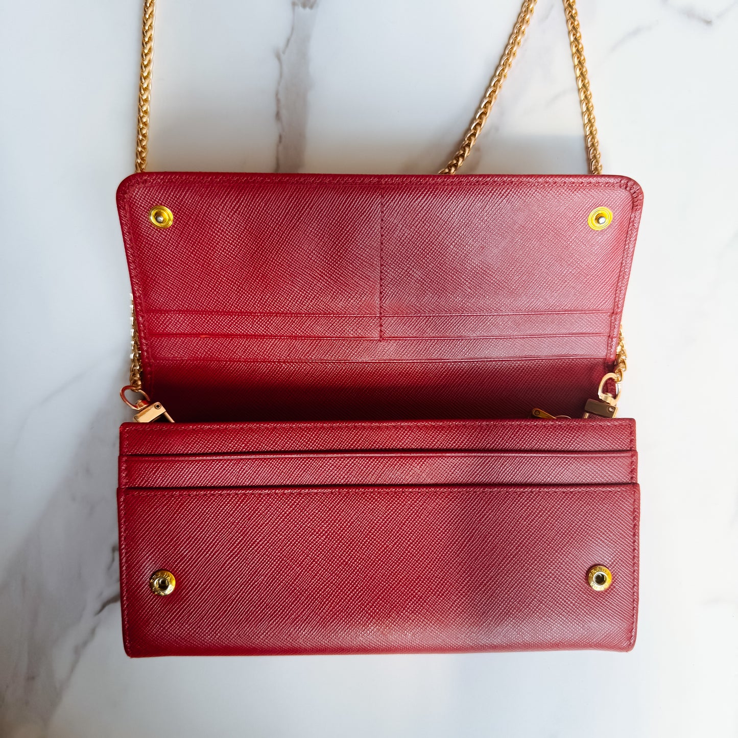 Authentic Prada Saffiano Red wallet on chain