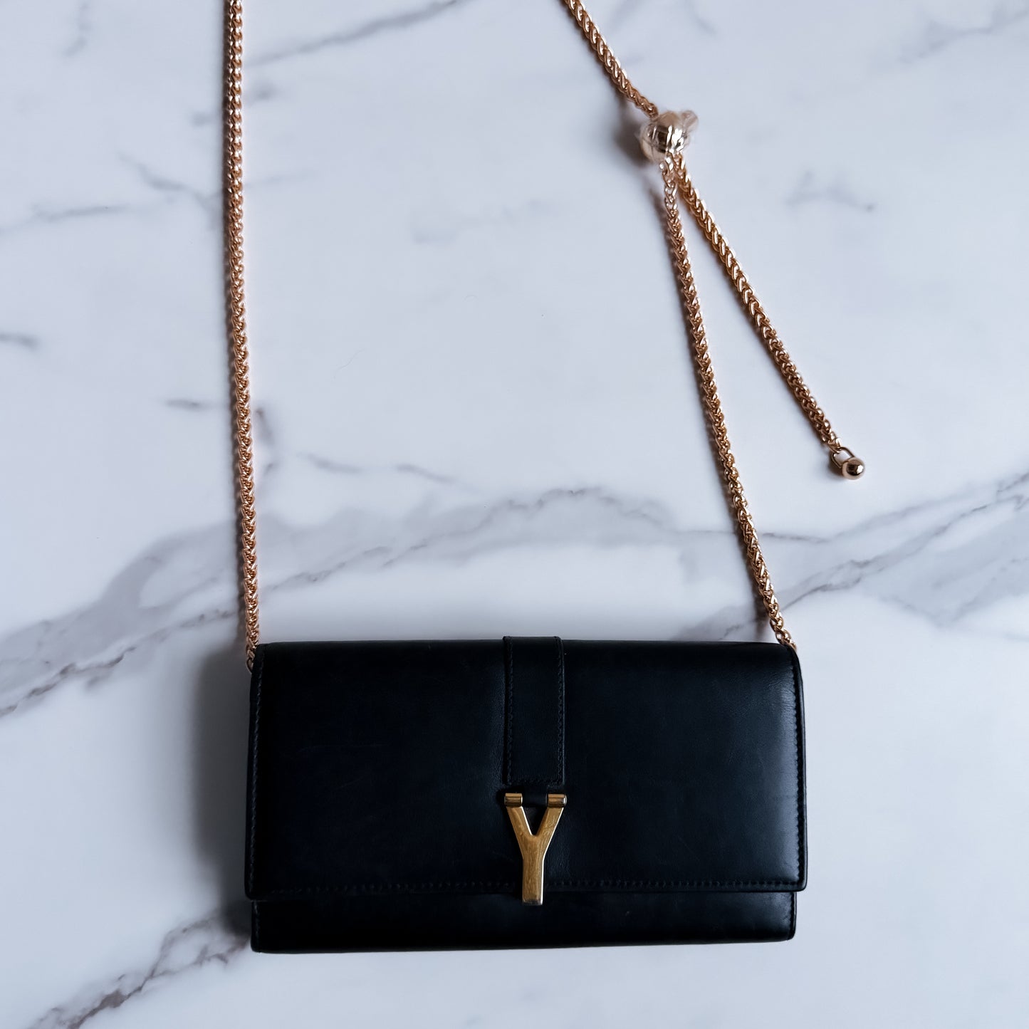 Authentic YSL Ligne Leather wallet on chain