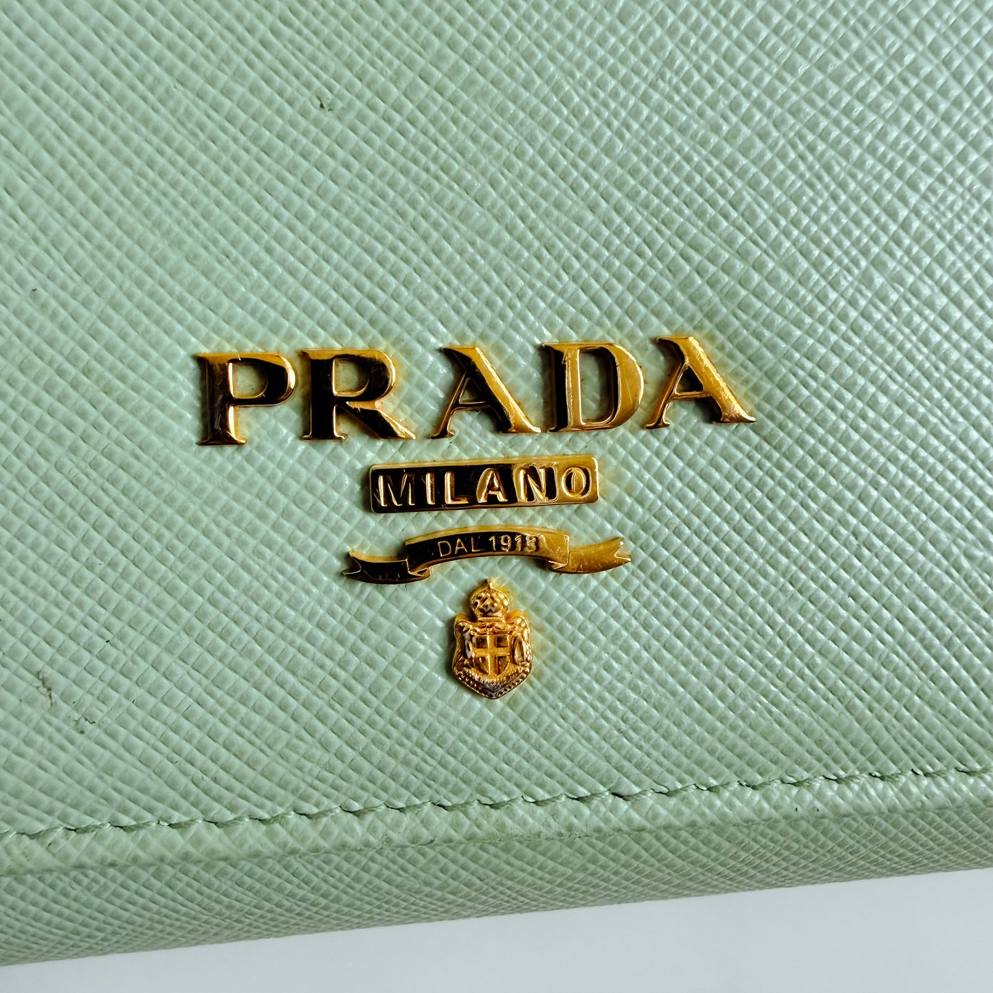 Authentic Prada Saffiano Mint wallet on chain