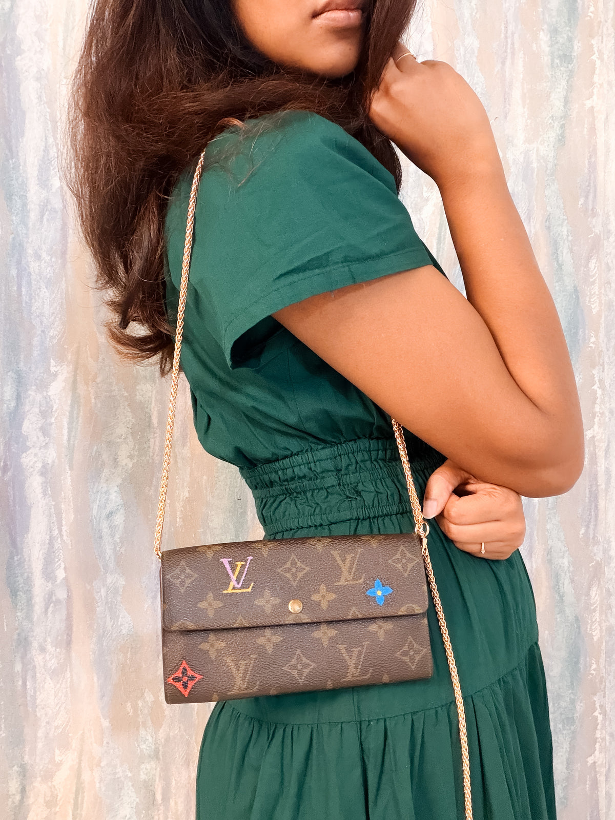 Louis Vuitton custom-painted wallet on chain