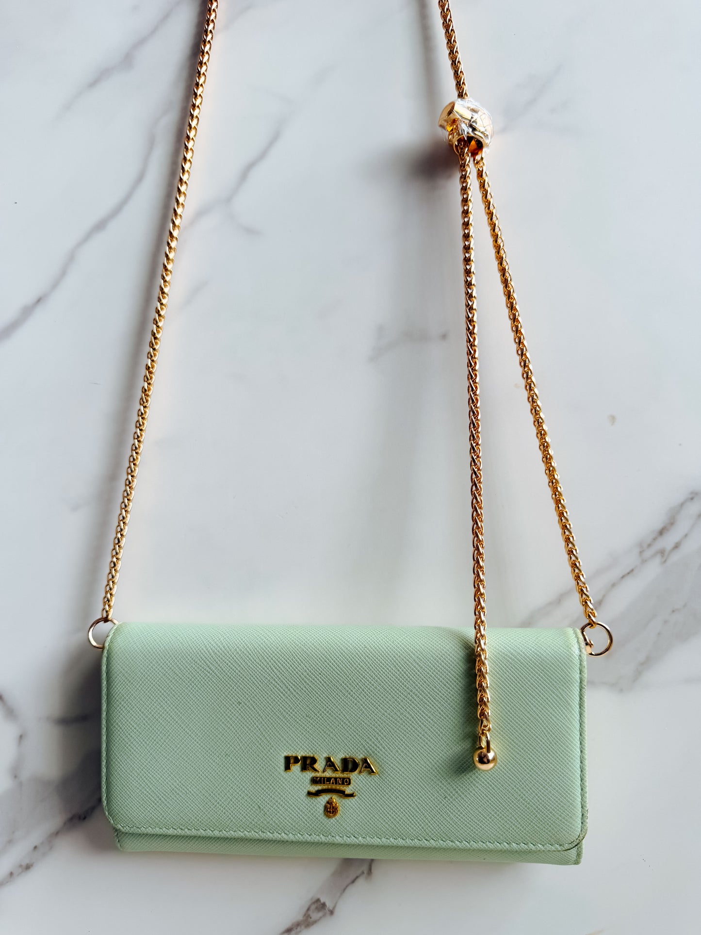 Authentic Prada Saffiano Mint wallet on chain