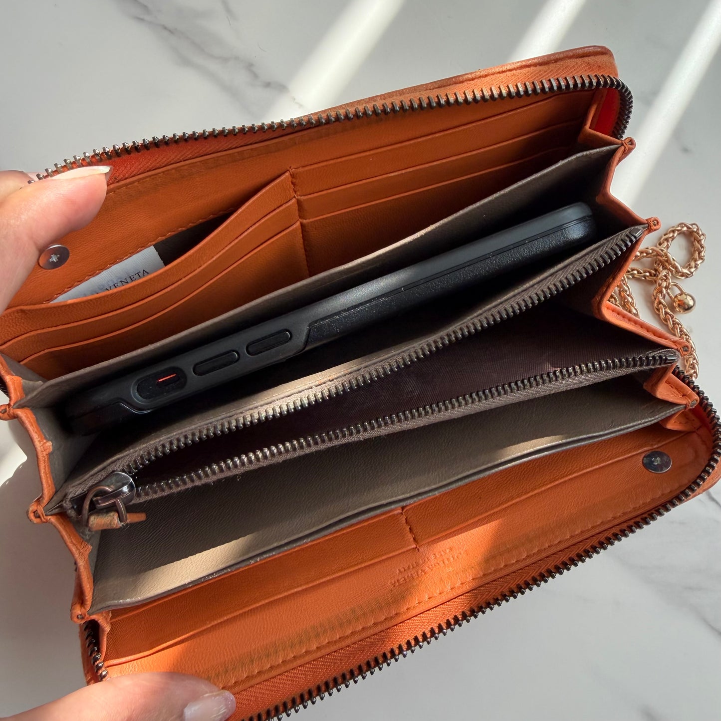 Authentic Bottega Venata Zipper wallet on chain