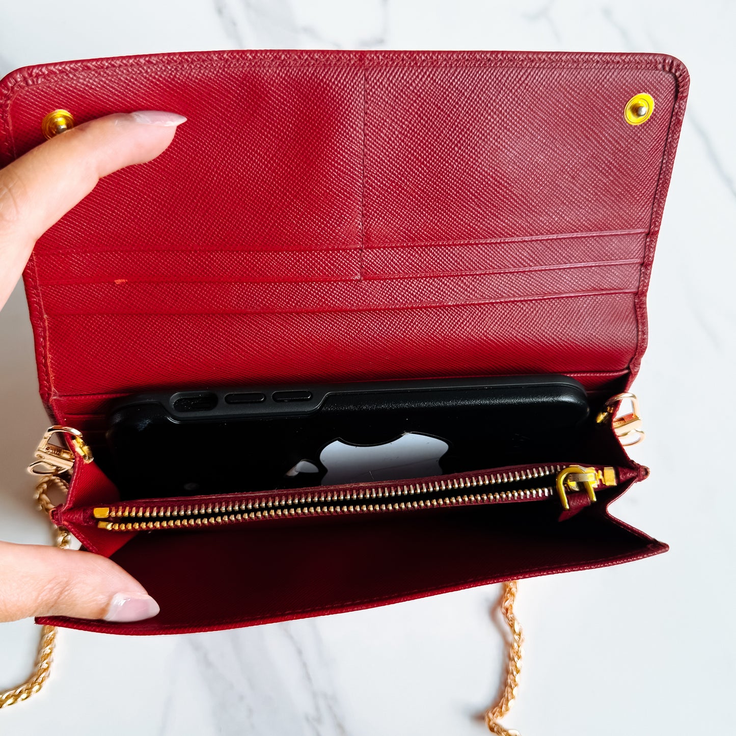 Authentic Prada Saffiano Red wallet on chain