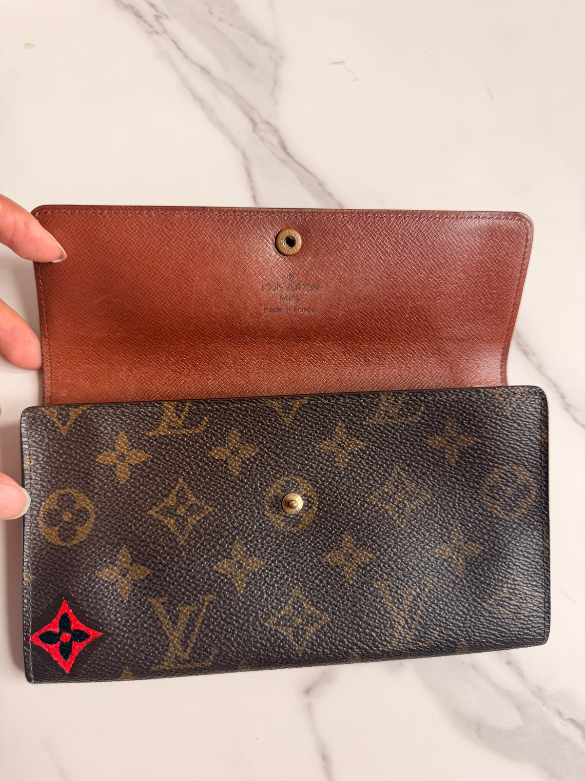 Louis Vuitton custom-painted wallet on chain