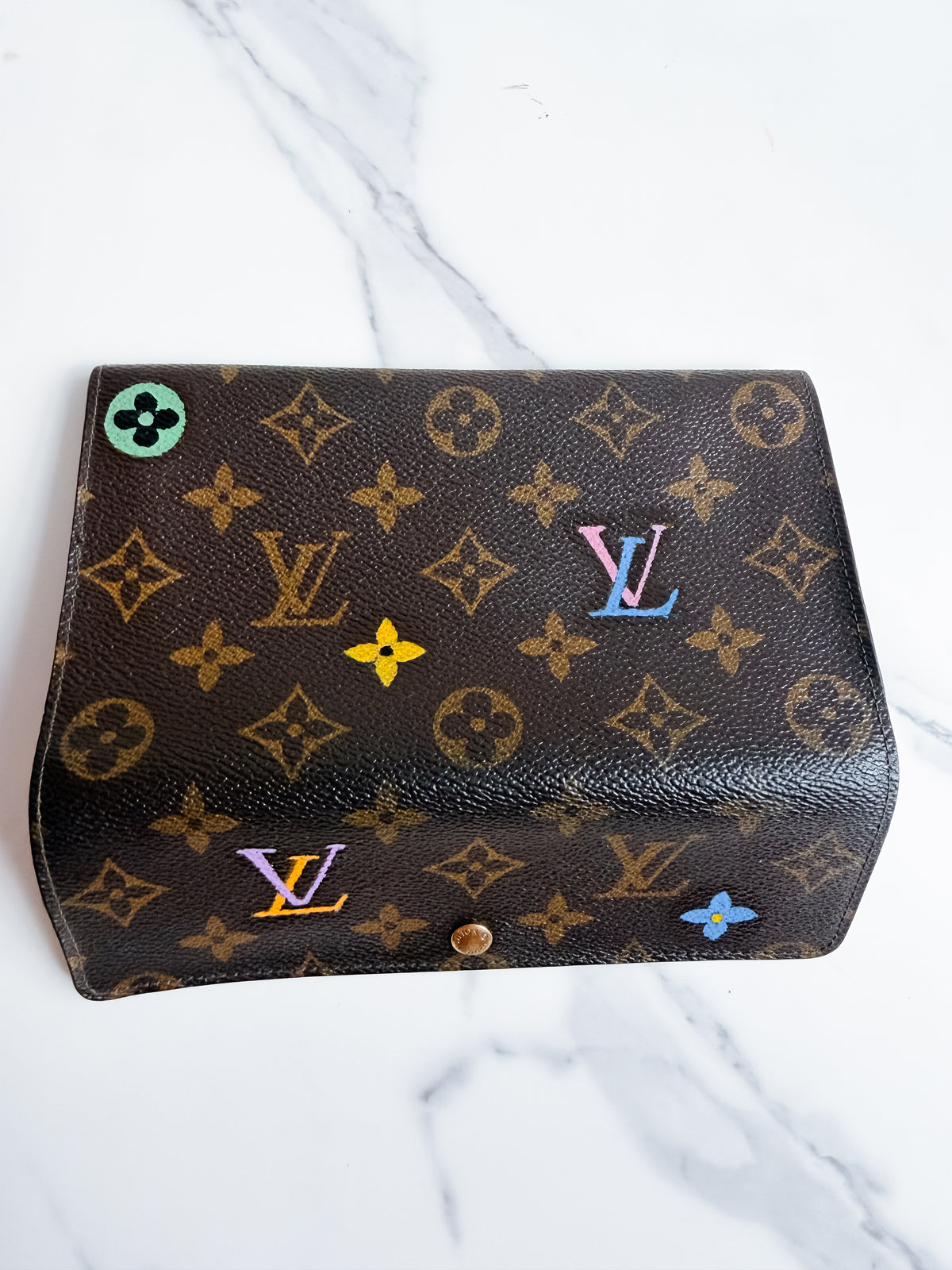 Louis Vuitton custom-painted wallet on chain