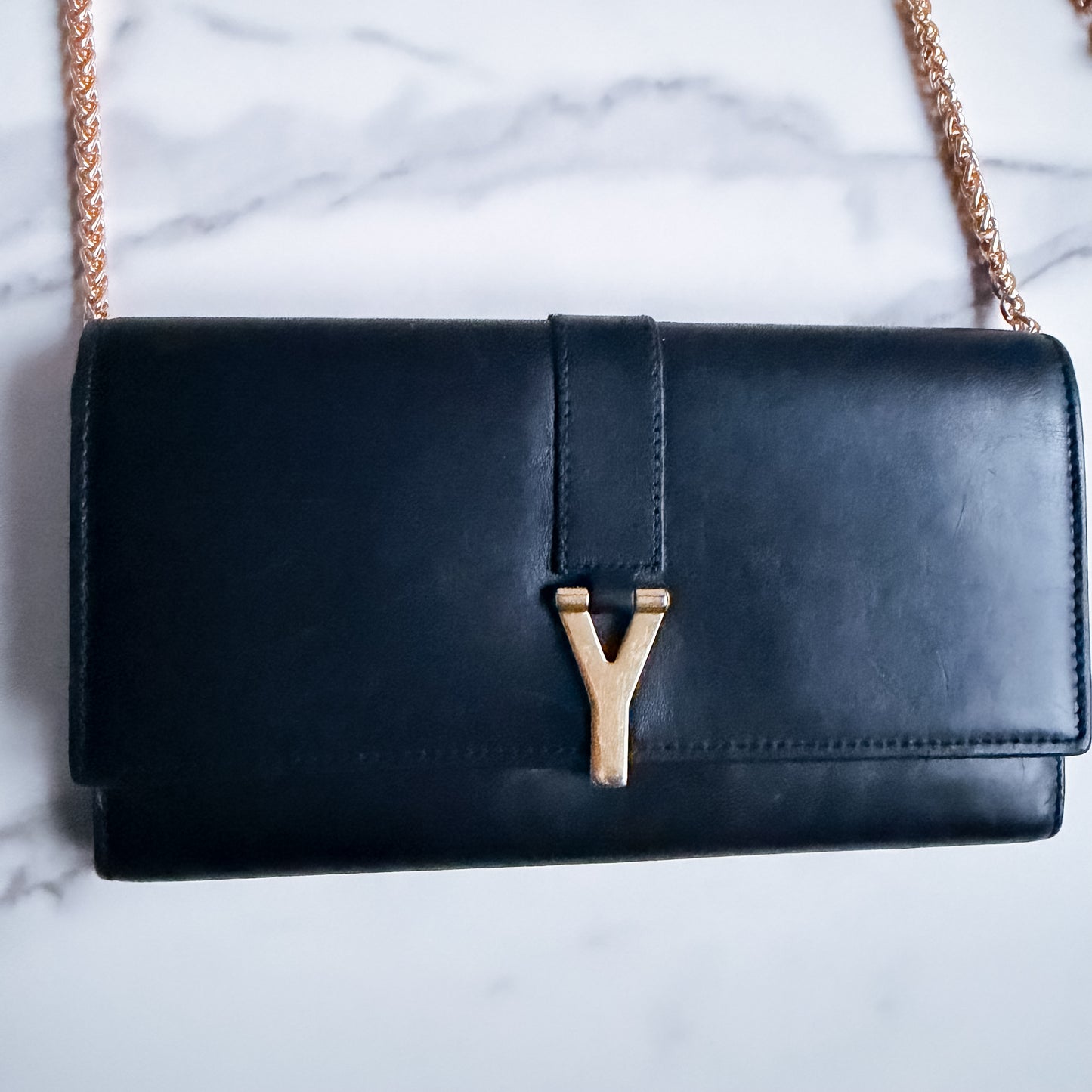 Authentic YSL Ligne Leather wallet on chain