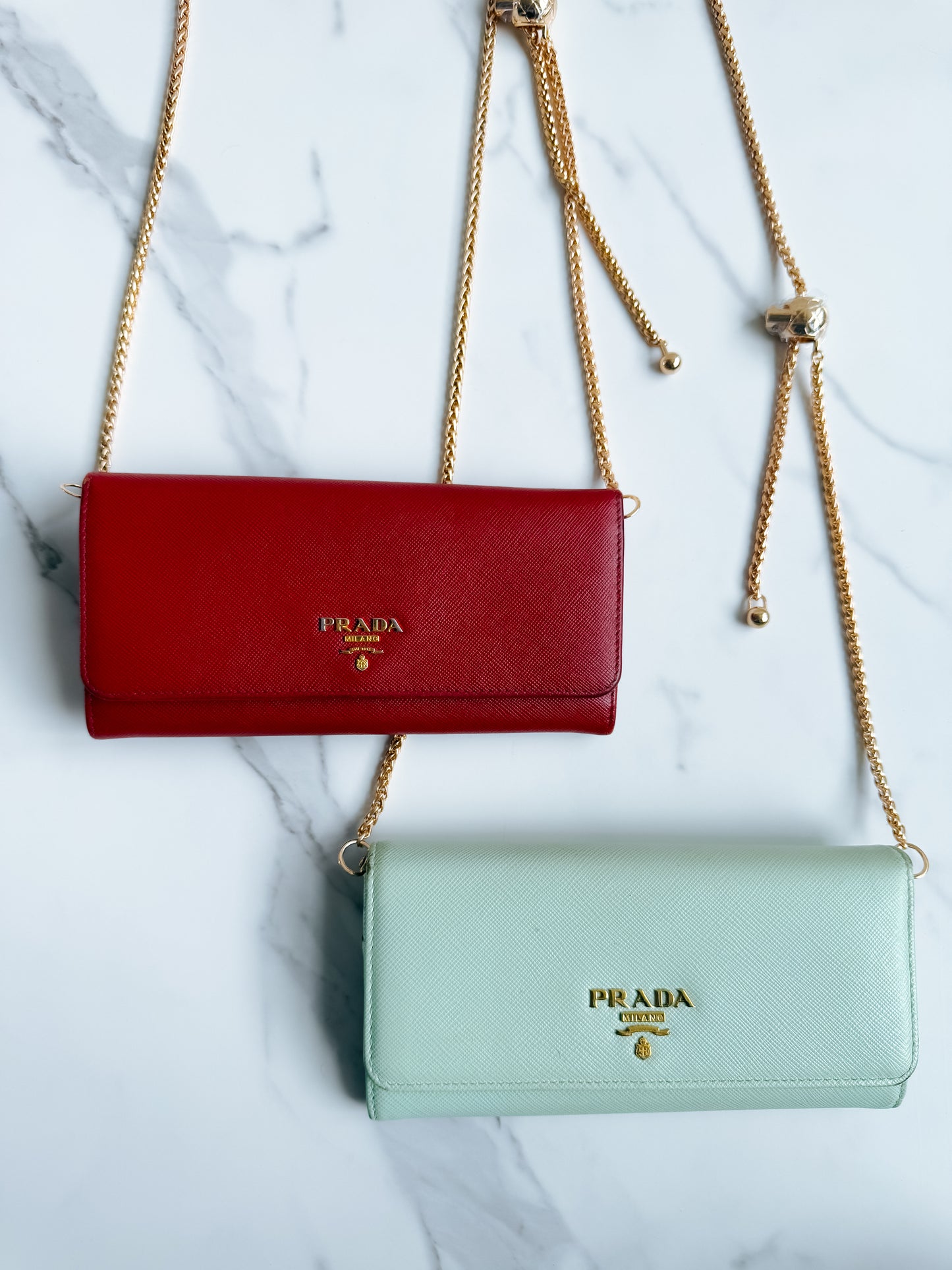 Authentic Prada Saffiano Mint wallet on chain