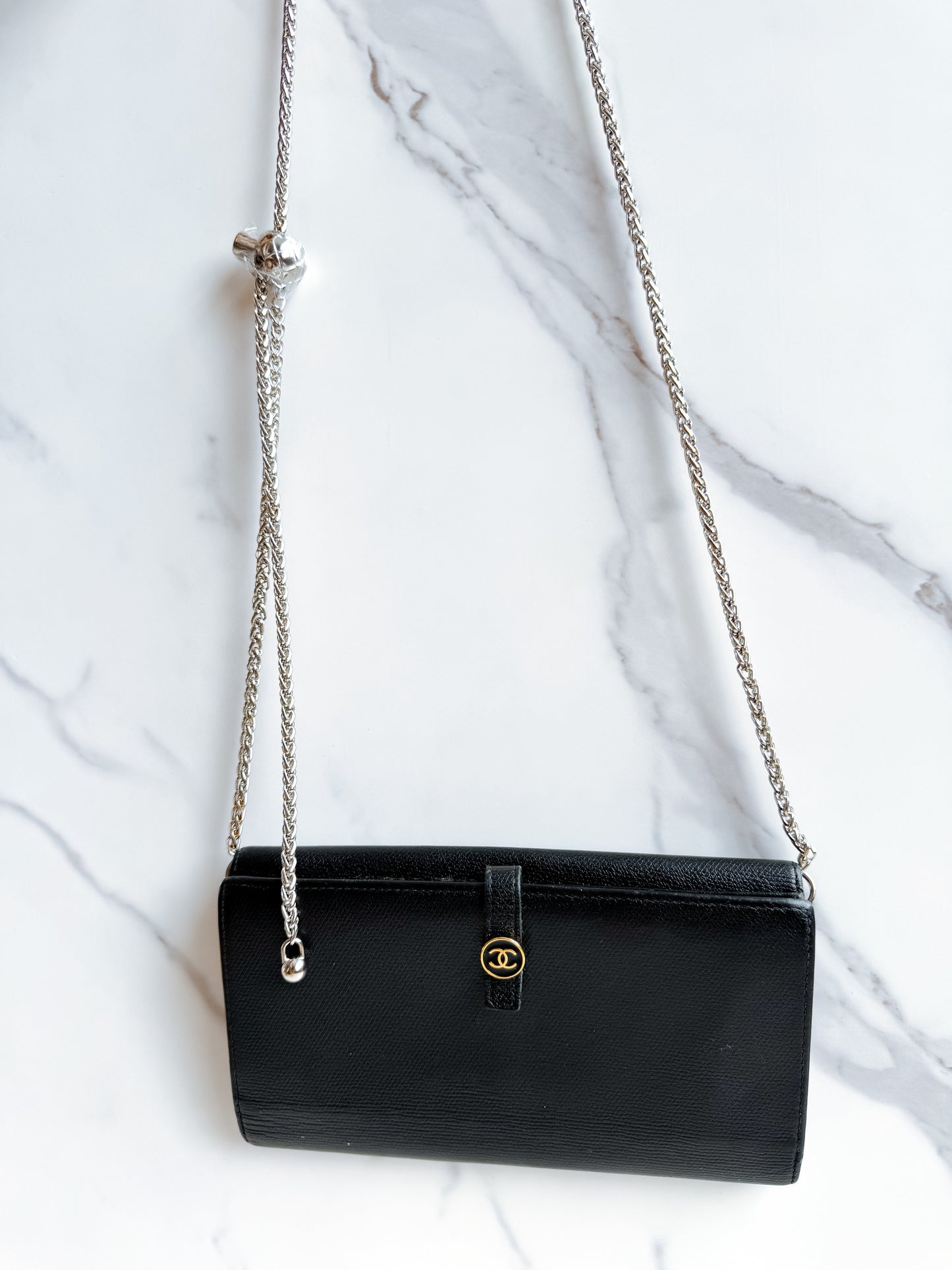 Authentic vintage Chanel Black Leather CC Button Continental Wallet