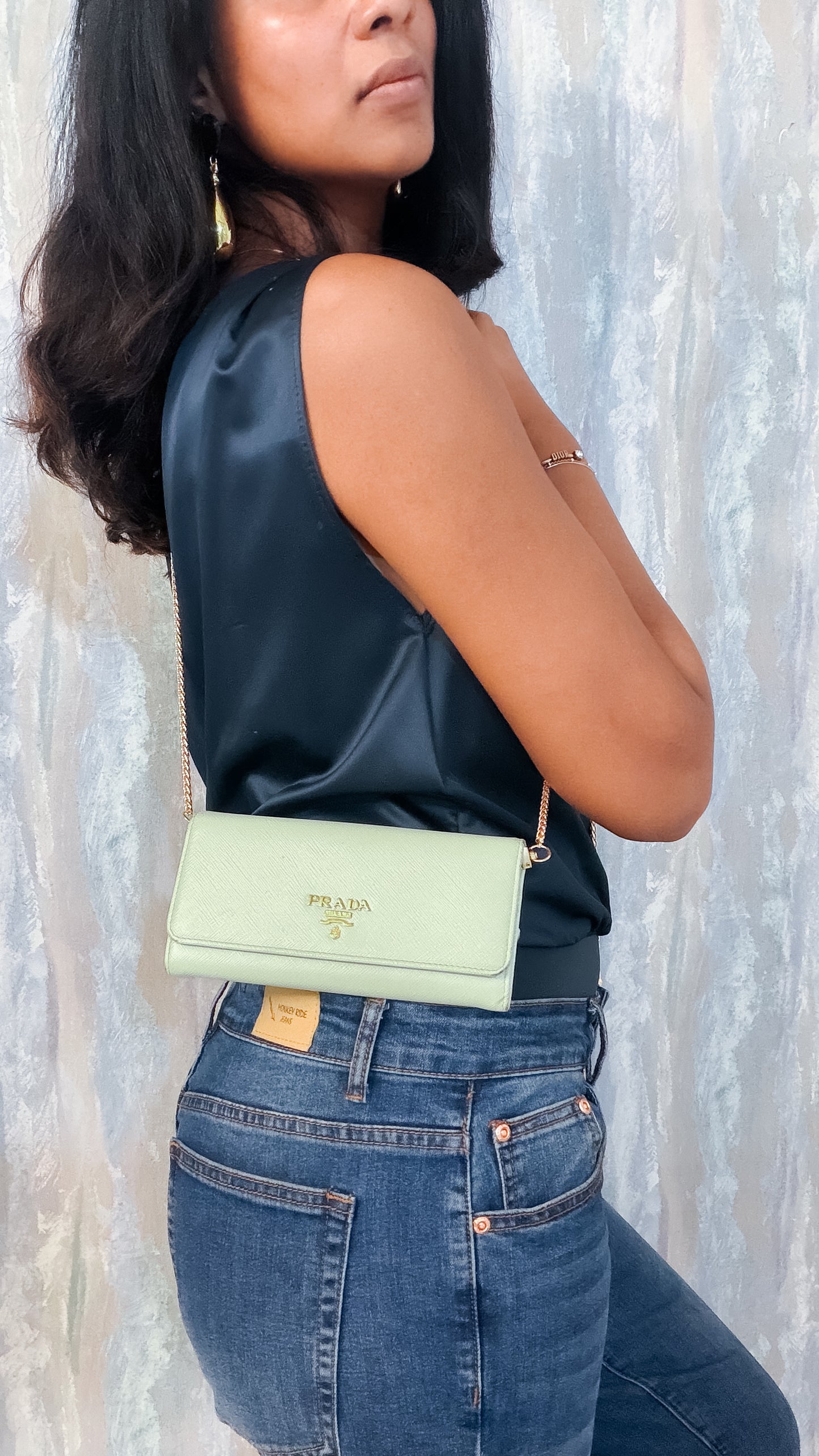 Authentic Prada Saffiano Mint wallet on chain