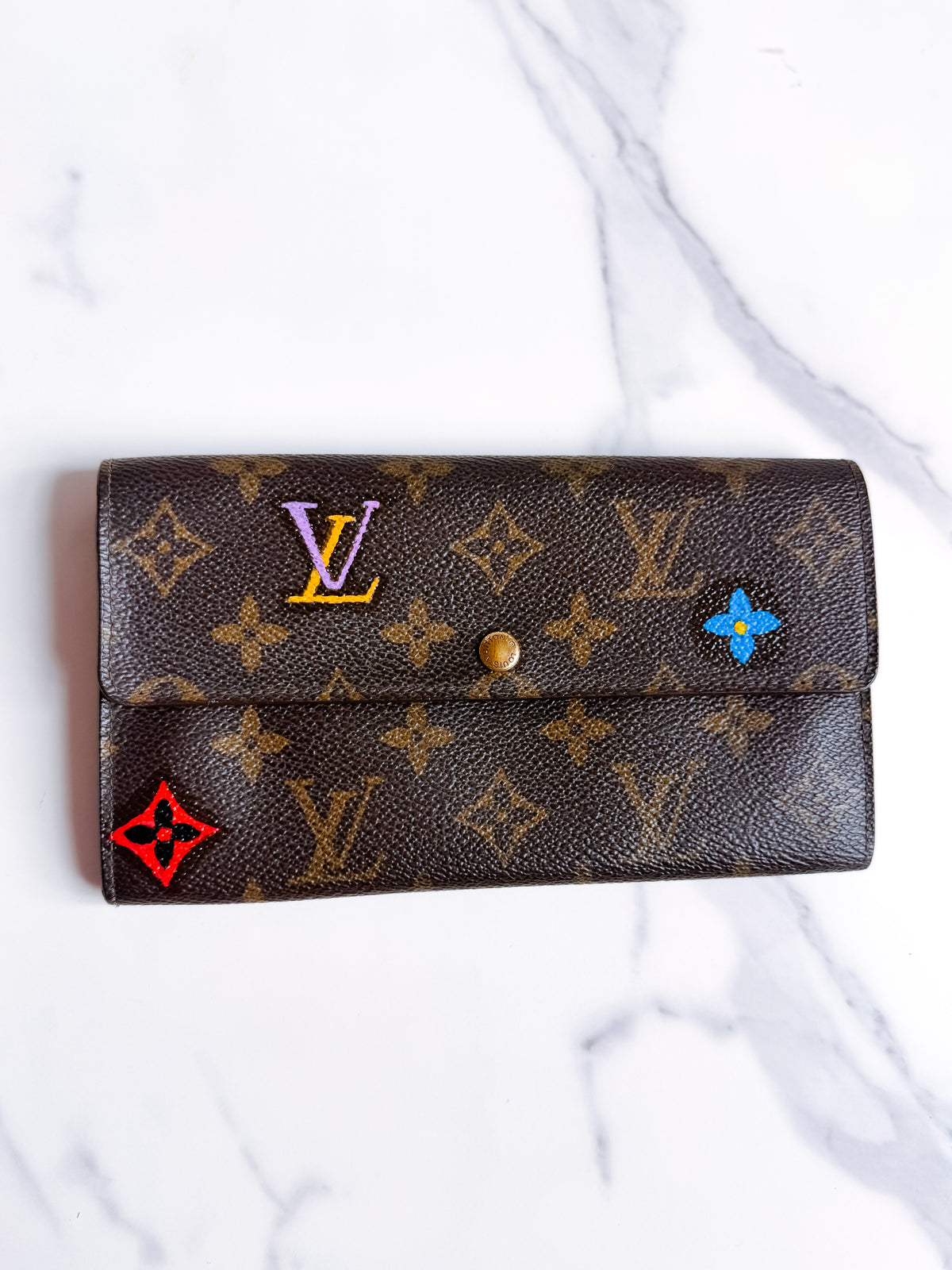 Louis Vuitton custom-painted wallet on chain