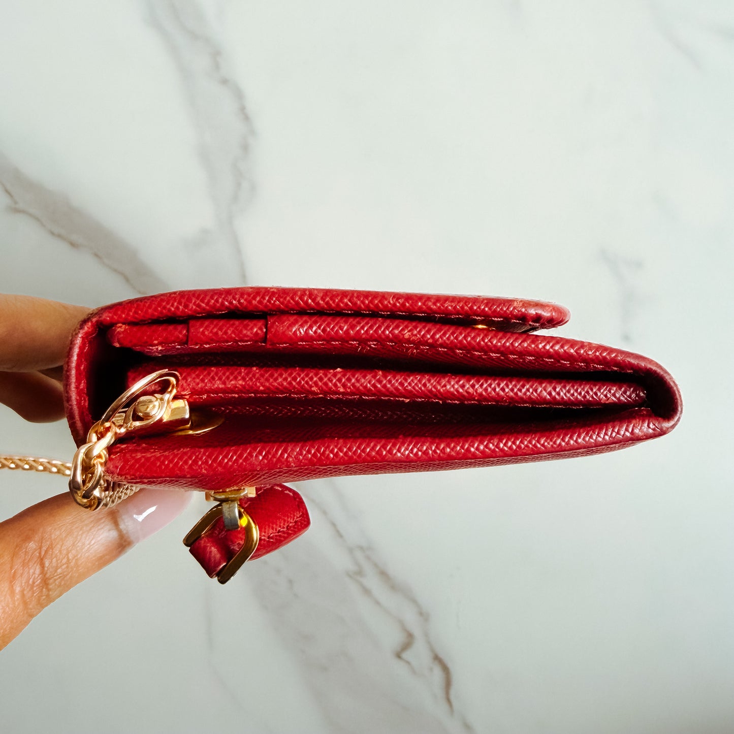 Authentic Prada Saffiano Red wallet on chain