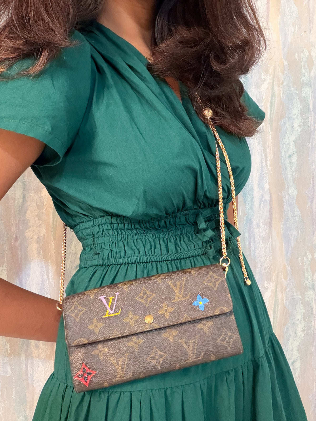 Louis Vuitton custom-painted wallet on chain