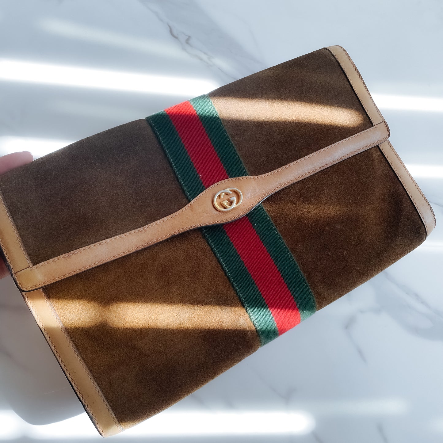 Authentic vintage Gucci suede handbag