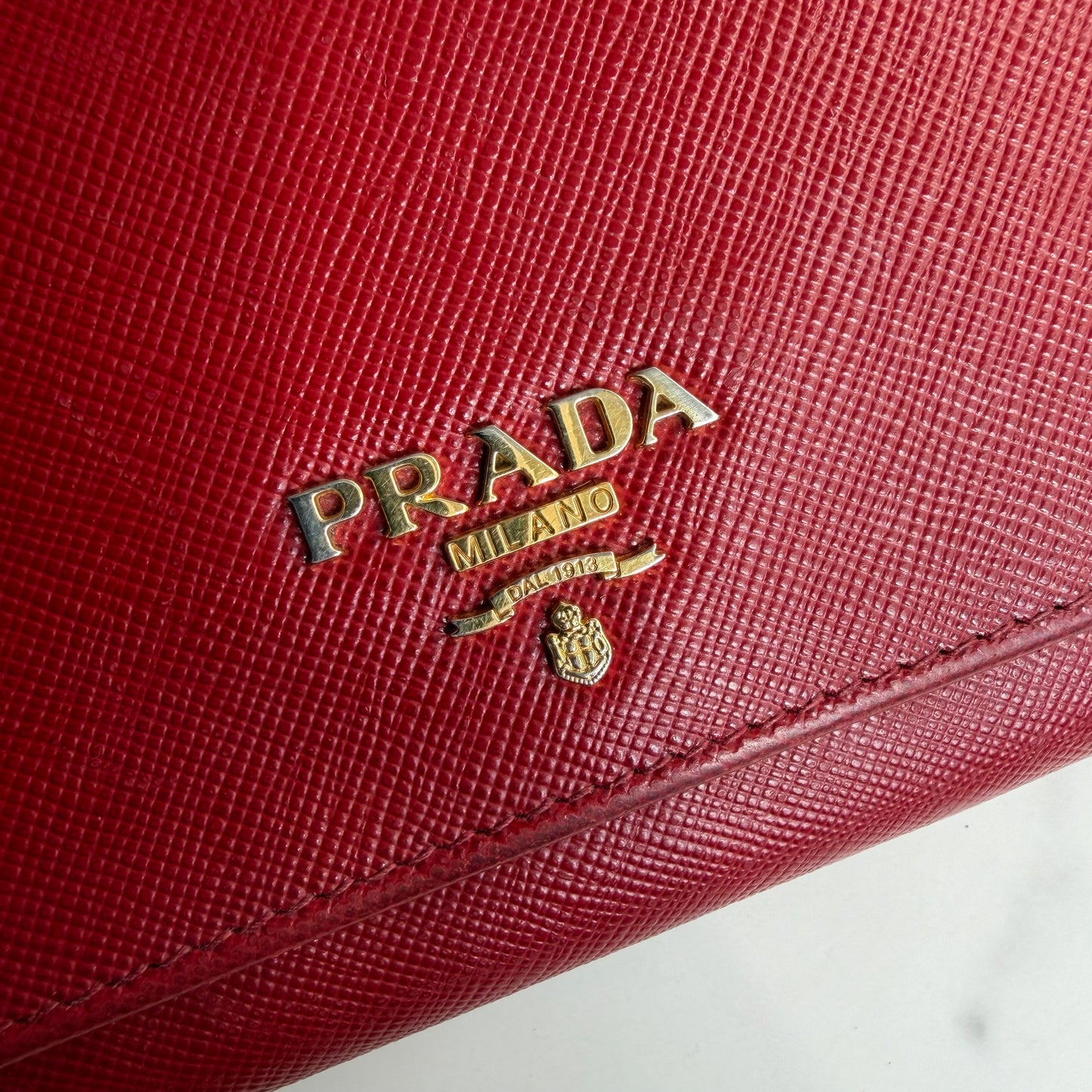 Authentic Prada Saffiano Red wallet on chain