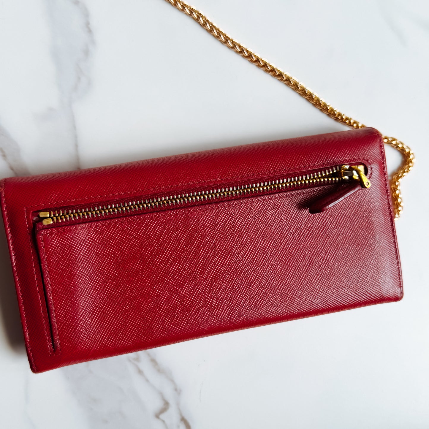 Authentic Prada Saffiano Red wallet on chain