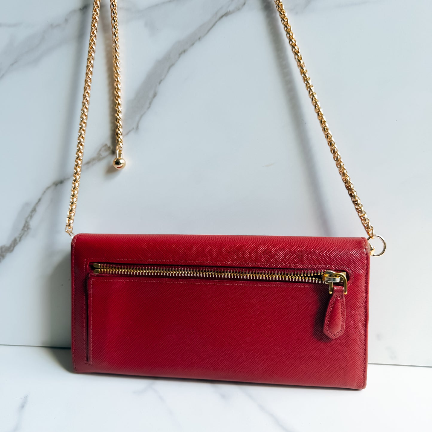 Authentic Prada Saffiano Red wallet on chain